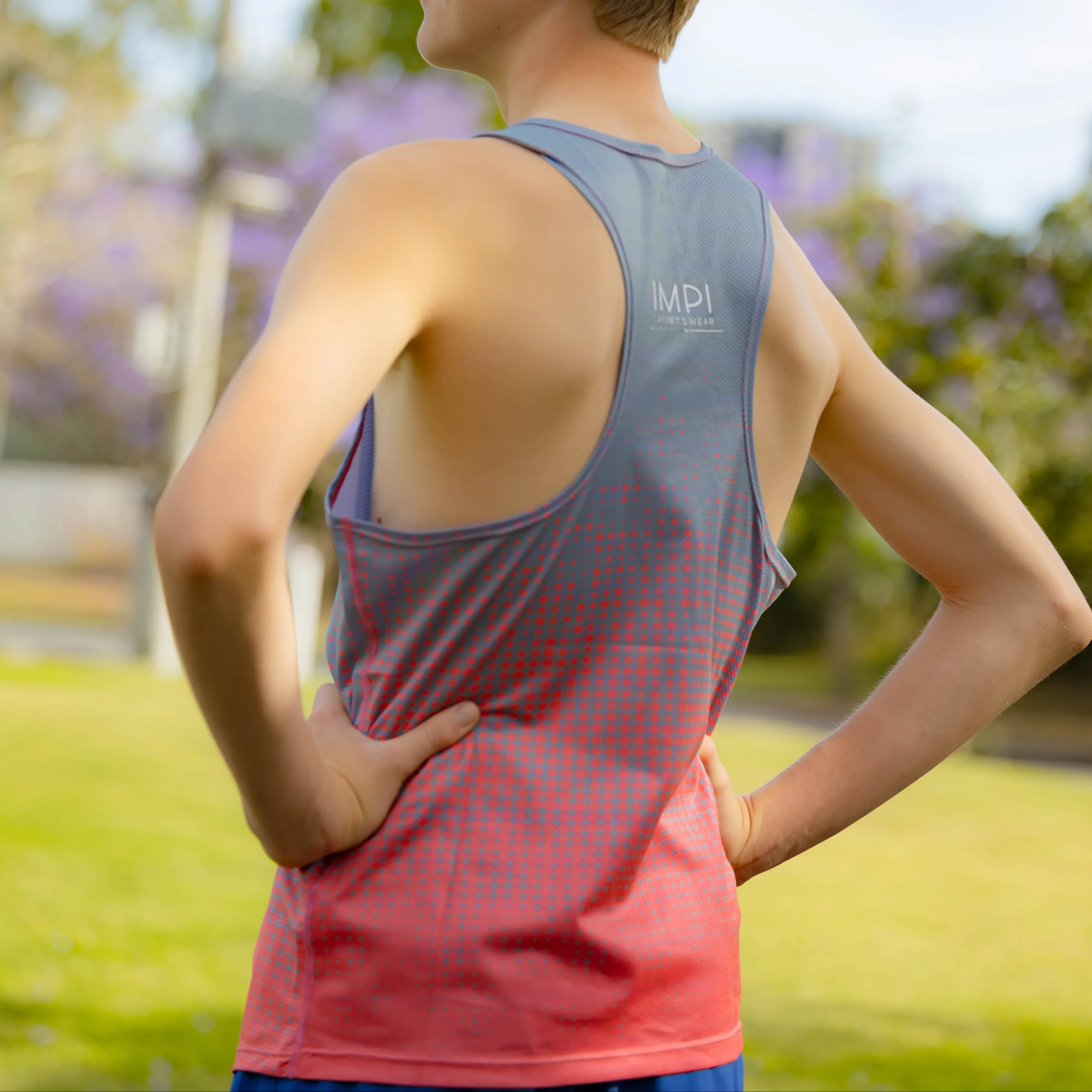 IMPI Boys Race Back Singlet -Grey/Neon Coral - Image 9