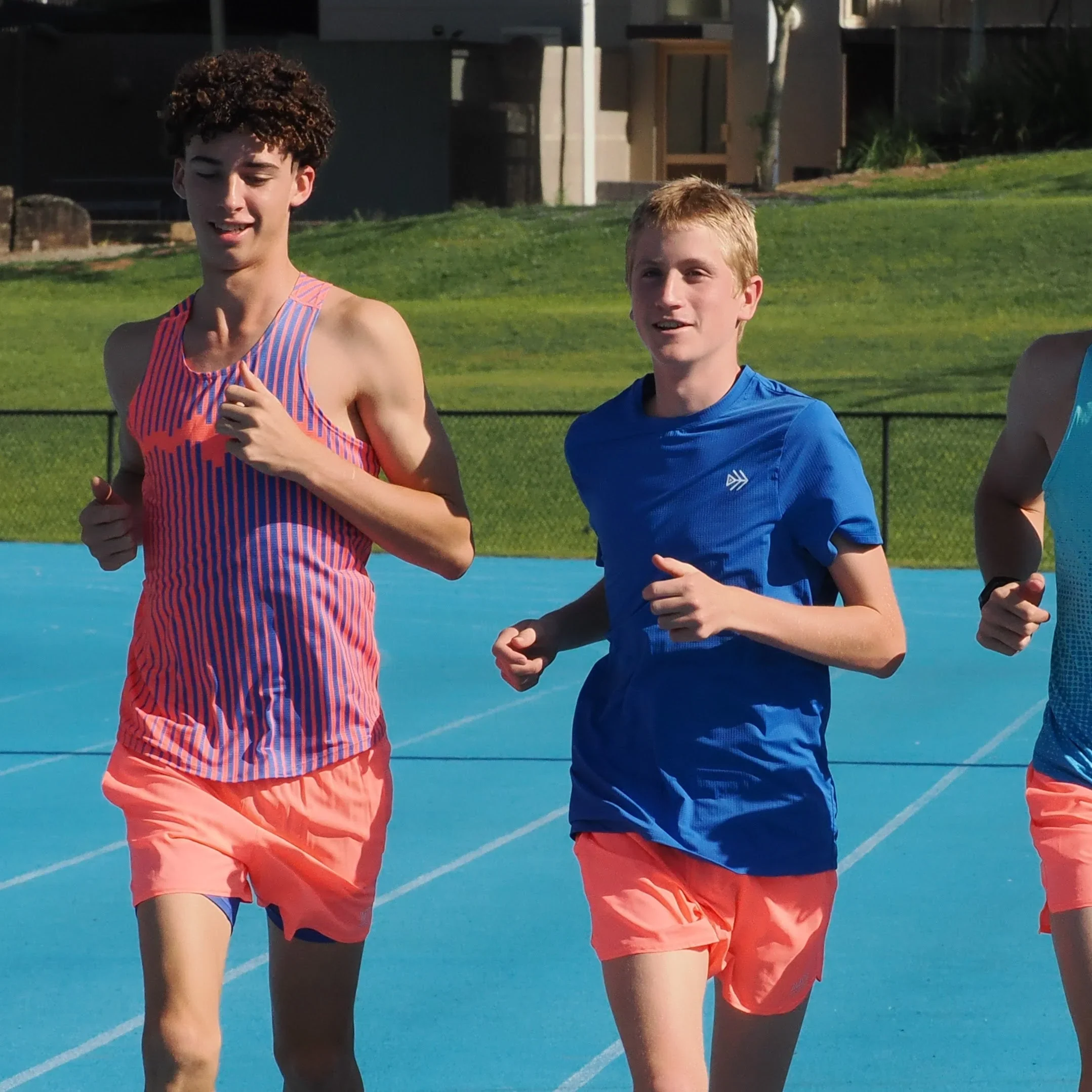 IMPI Boys Race Back Singlet - Neon Coral/Cobalt - Image 3