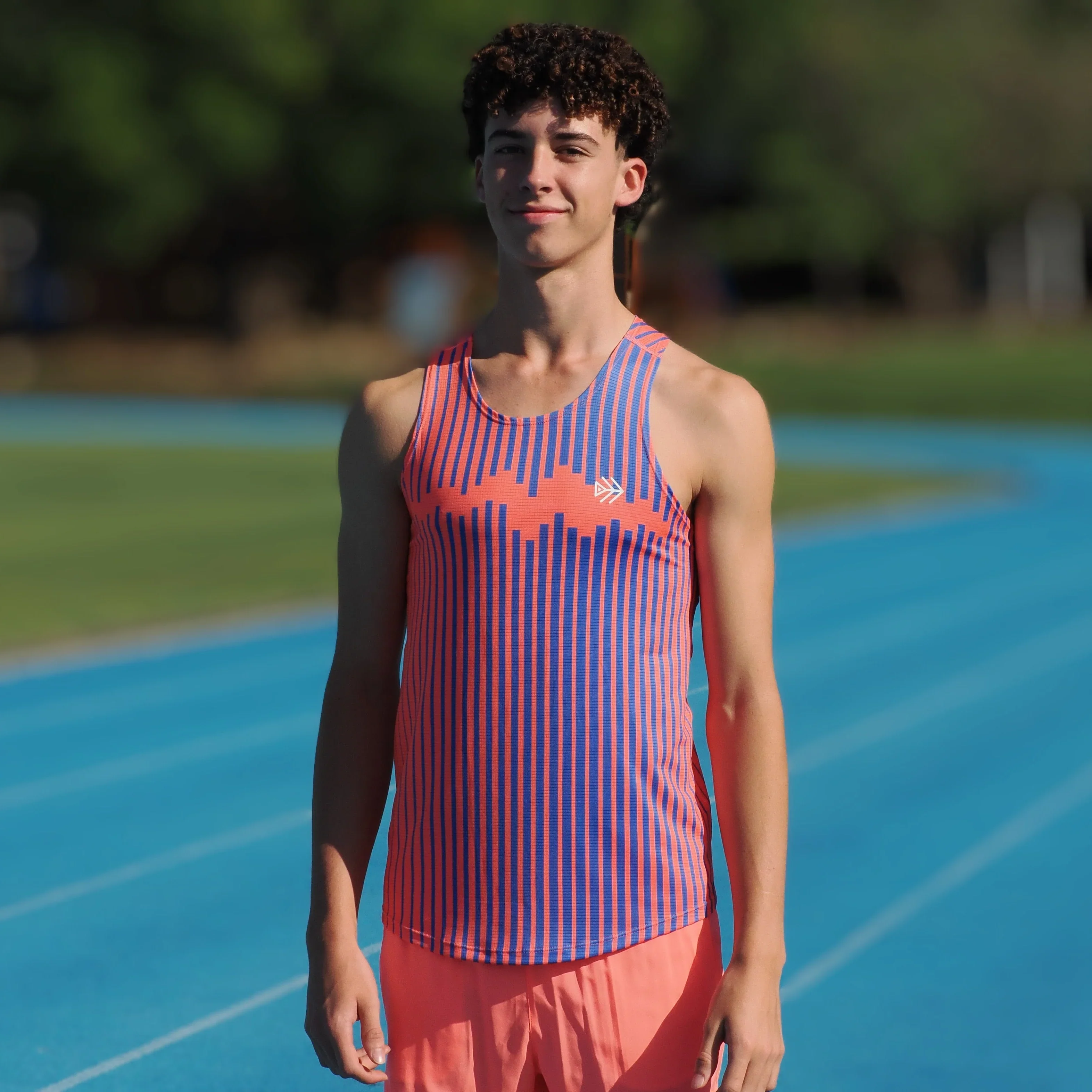 IMPI Boys Race Back Singlet - Neon Coral/Cobalt - Image 4