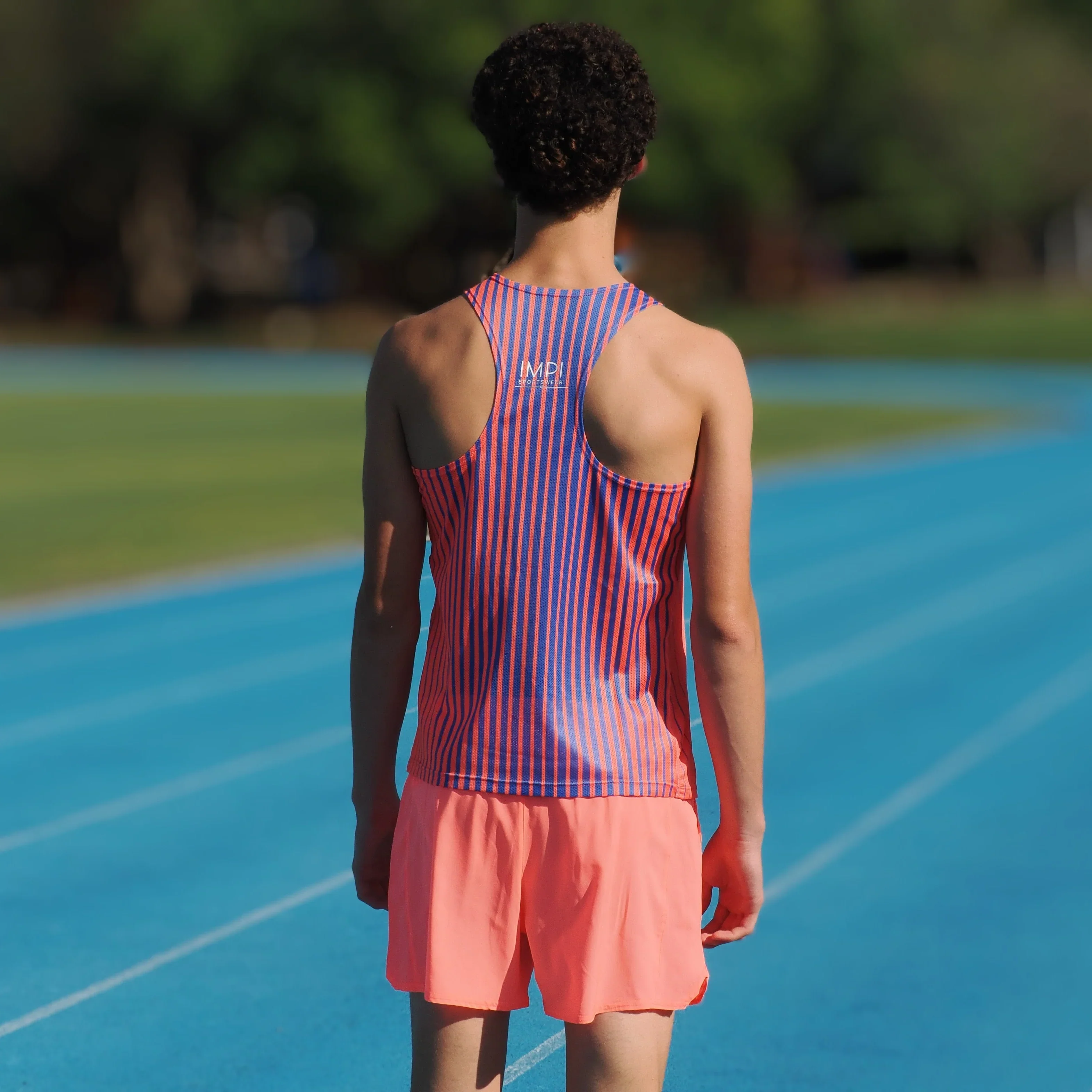 IMPI Boys Race Back Singlet - Neon Coral/Cobalt - Image 5