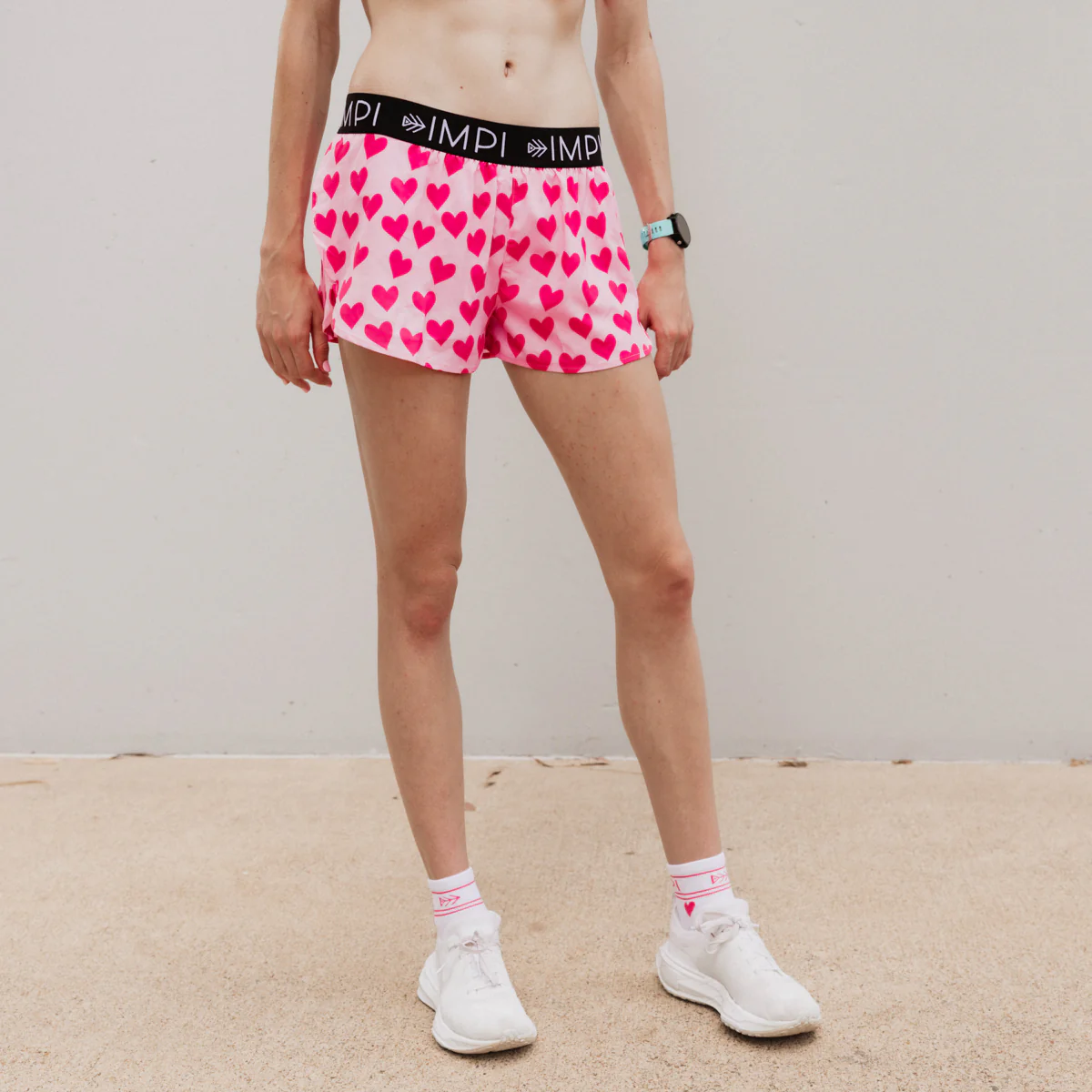 IMPI Girls Split Leg Running Short - Pink Hearts - Image 2
