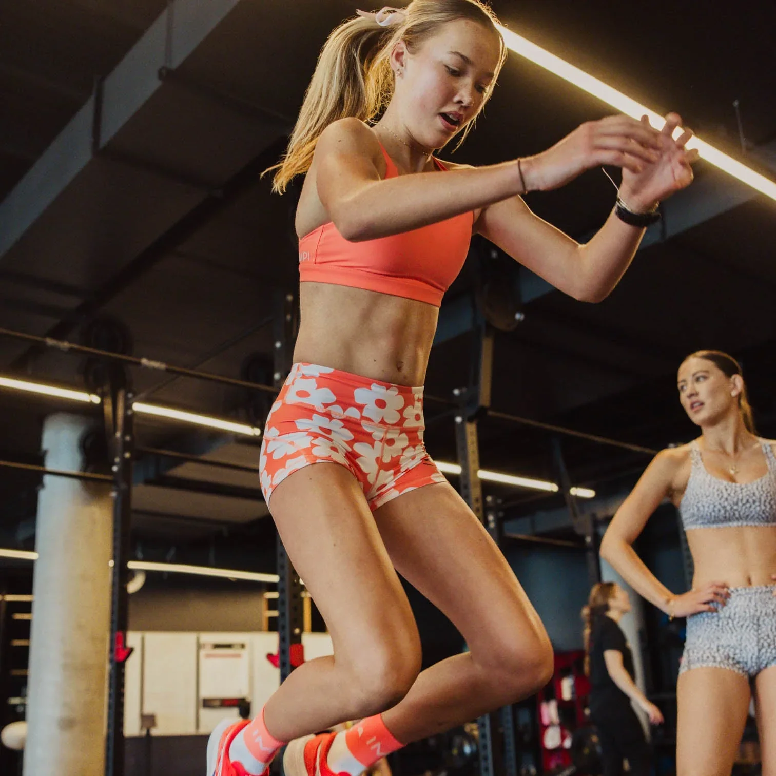 IMPI High Waist Bike Shorts - Coral Daisy - Image 9