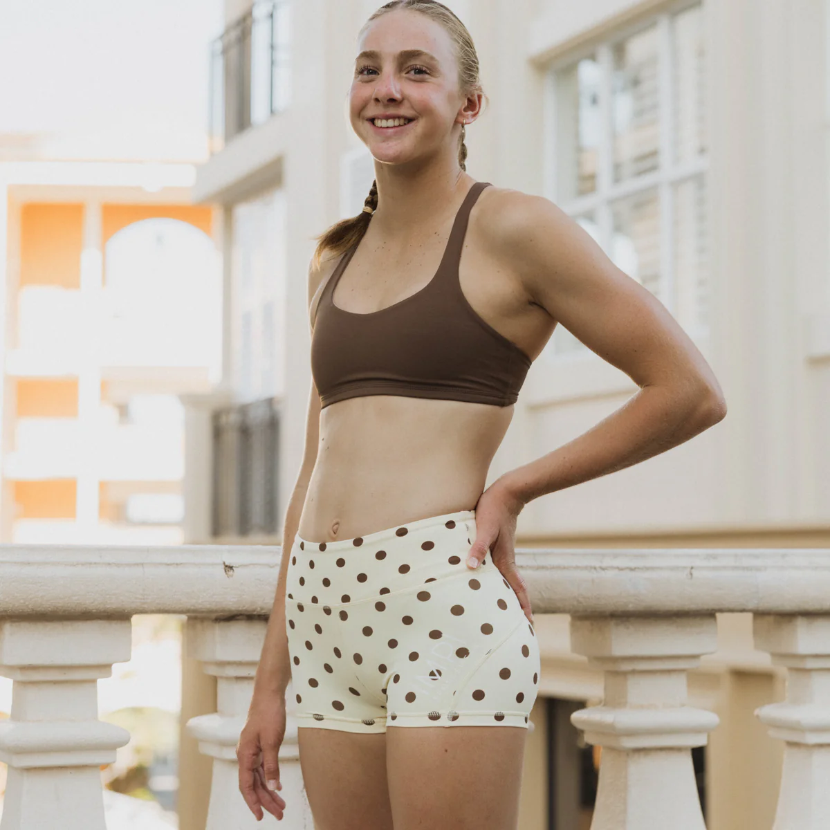 IMPI High Waist Bike Shorts - Cream & Chocolate Polka Dot