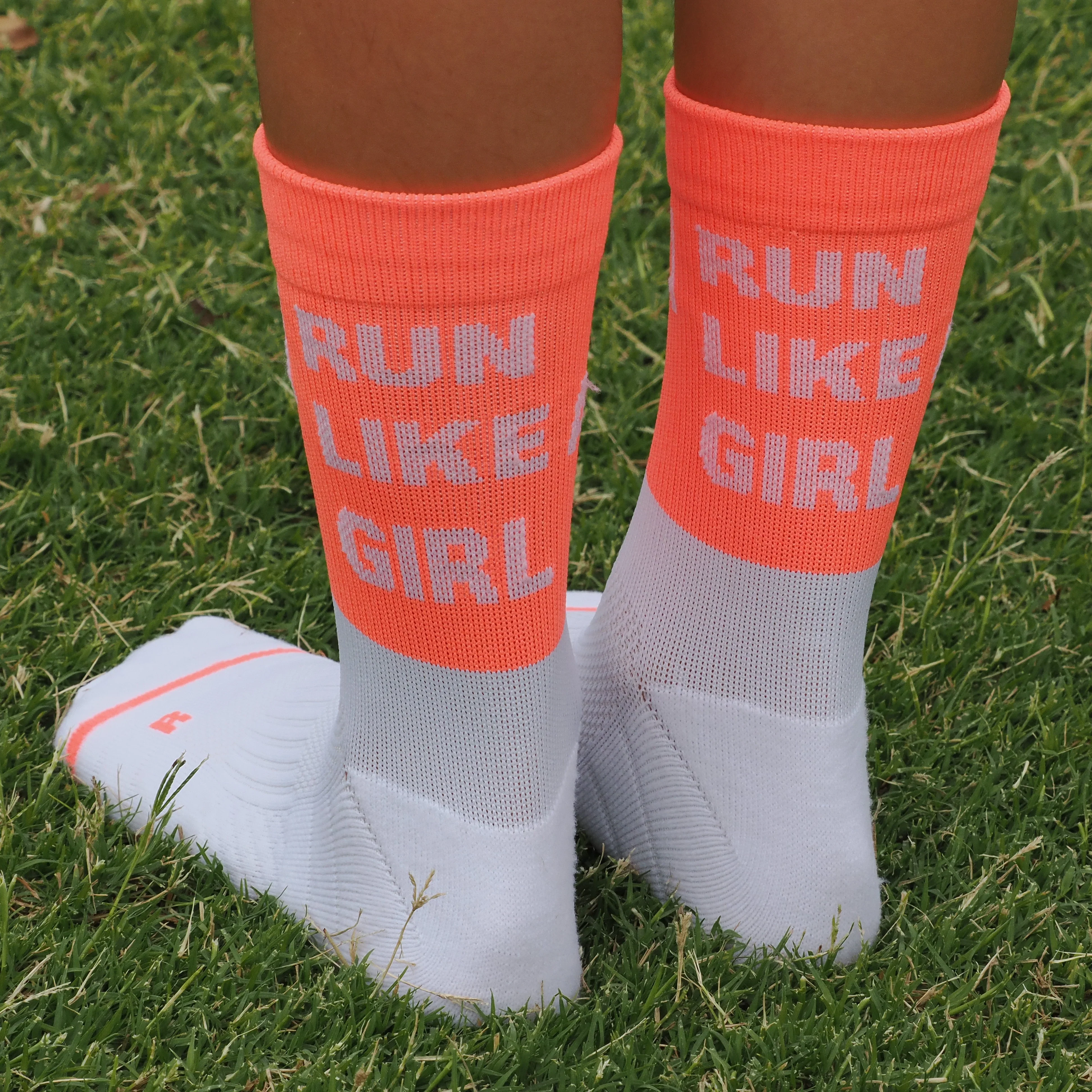 IMPI Longer Socks - Neon Coral Run Like A Girl - Image 13