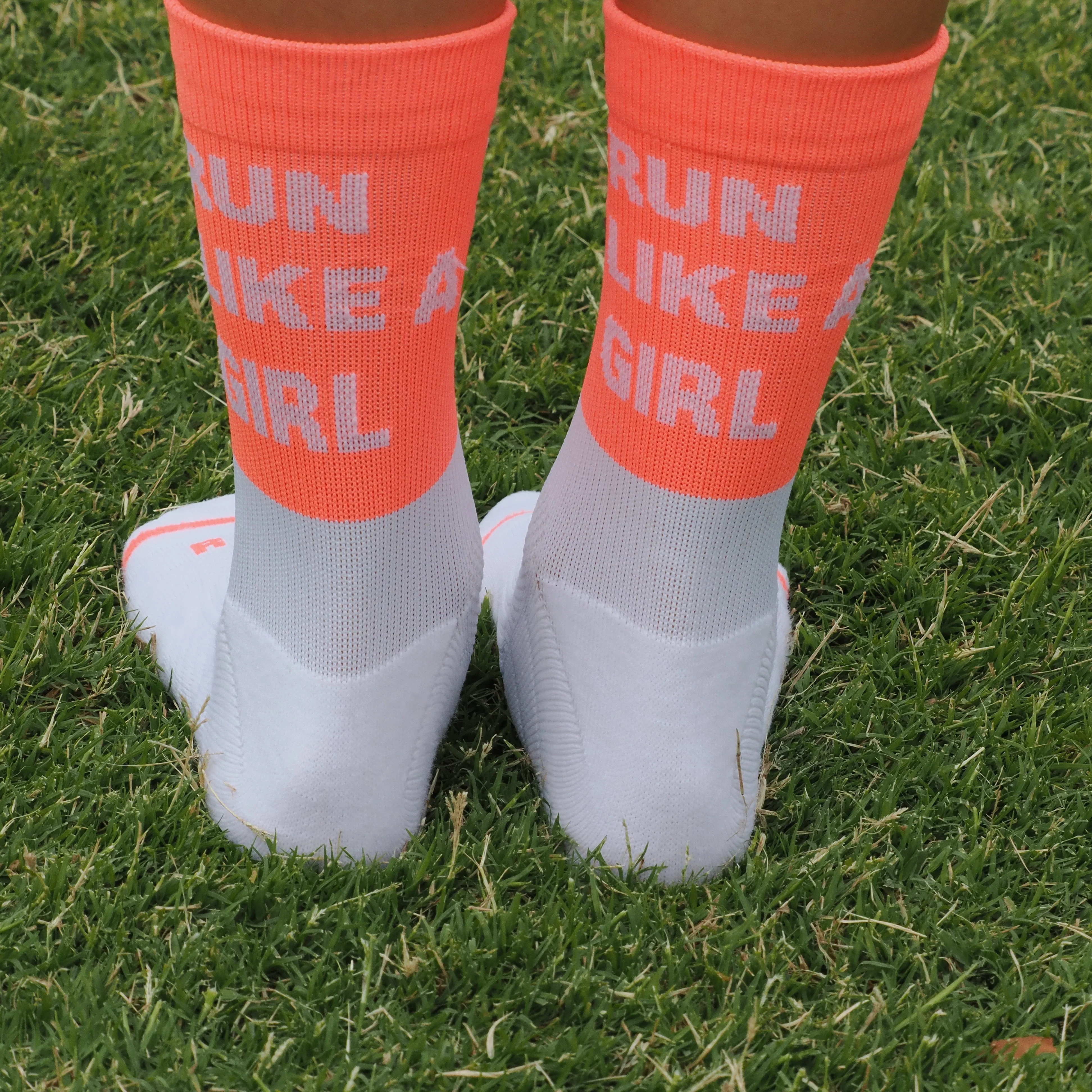 IMPI Longer Socks - Neon Coral Run Like A Girl - Image 3