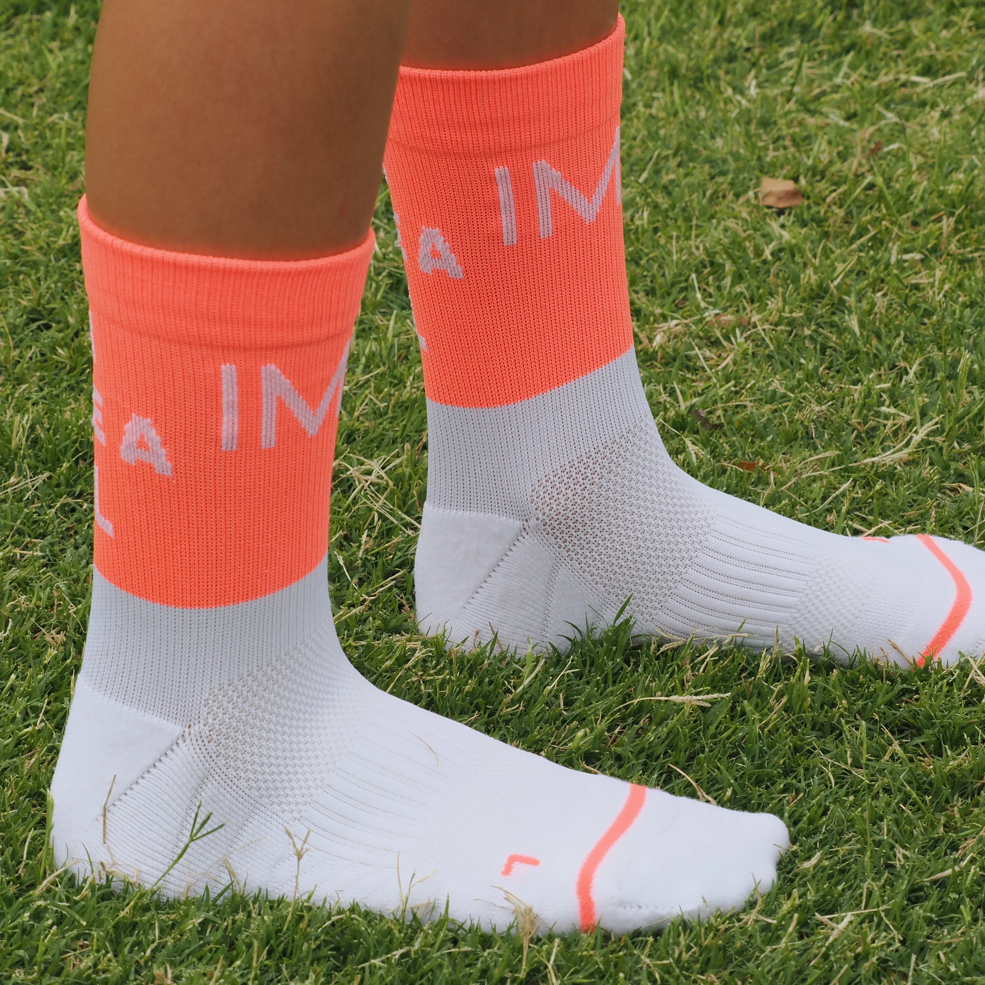 IMPI Longer Socks - Neon Coral Run Like A Girl - Image 6